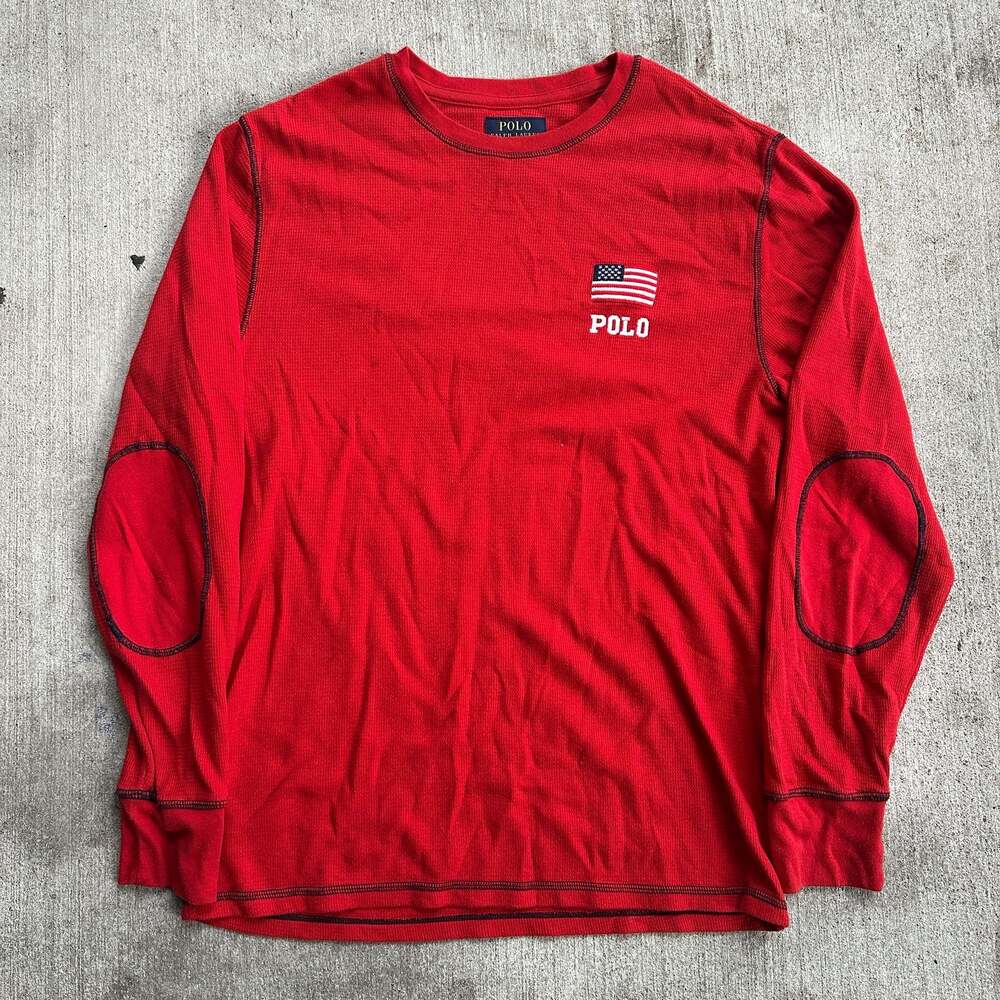 Polo Ralph Lauren Men's Red Waffle Knit Thermal Long Sleeve Crewneck Sleepwear S